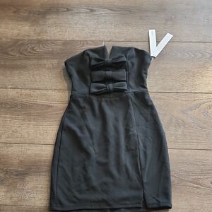 Aqua Black Strapless Dress with Bow Accents NWT S